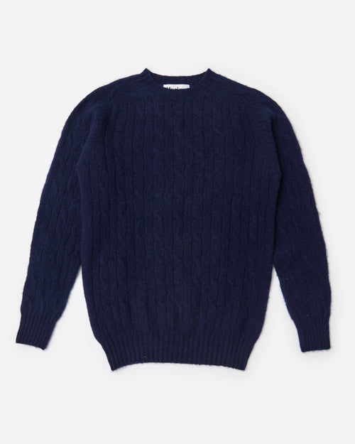 Harley of Scotland Brushed Wool Cable Knit Jumper Navy