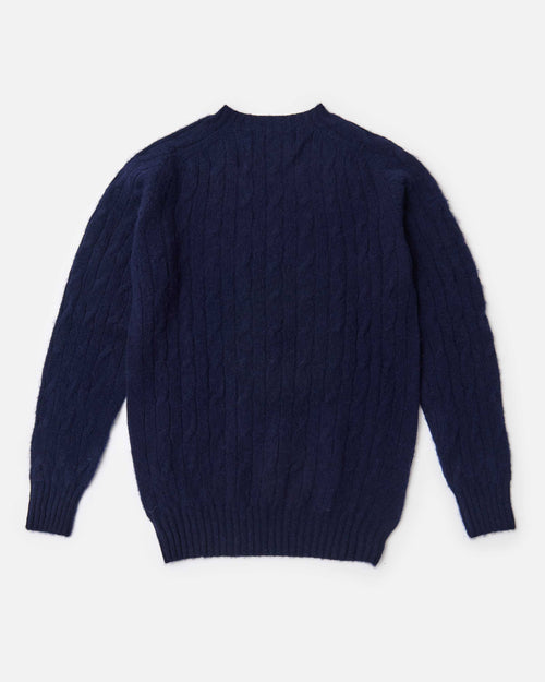 Harley of Scotland Brushed Wool Cable Knit Jumper Navy