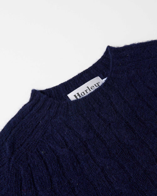 Harley of Scotland Brushed Wool Cable Knit Jumper Navy
