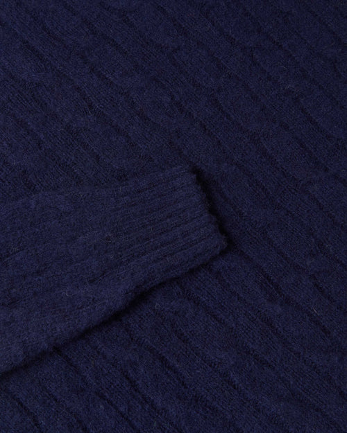 Harley of Scotland Brushed Wool Cable Knit Jumper Navy
