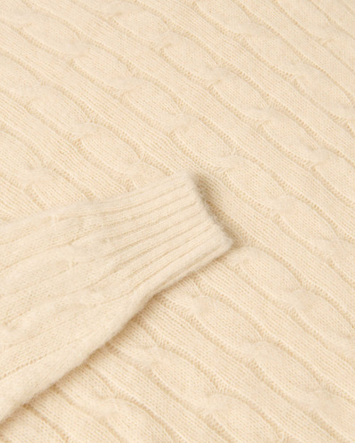 Harley of Scotland Brushed Wool Cable Knit Jumper Vanilla