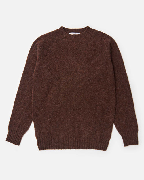 Harley of Scotland Brushed Wool Crew Neck Jumper Marron