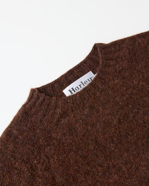 Harley of Scotland Brushed Wool Crew Neck Jumper Marron