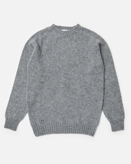 Harley of Scotland Brushed Wool Crew Neck Jumper Mid Grey