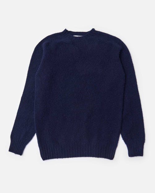 Harley of Scotland Brushed Wool Crew Neck Jumper Navy