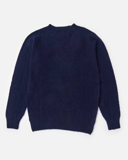 Harley of Scotland Brushed Wool Crew Neck Jumper Navy
