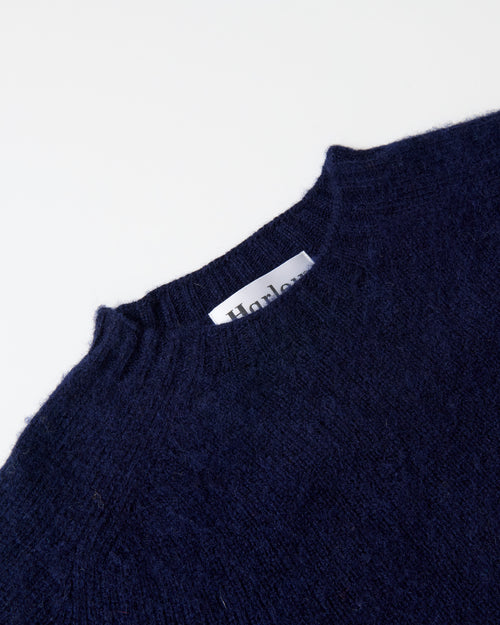Harley of Scotland Brushed Wool Crew Neck Jumper Navy