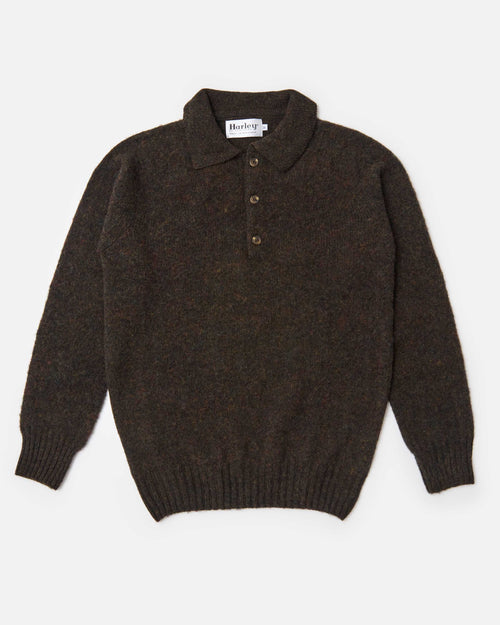 Harley of Scotland Brushed Wool Polo Collar Jumper Carob