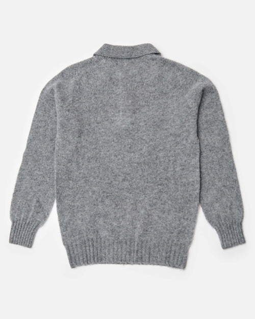 Harley of Scotland Brushed Wool Polo Collar Jumper Mid Grey