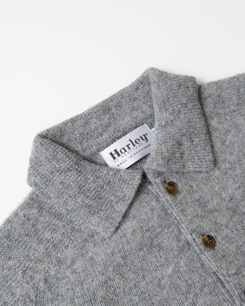 Harley of Scotland Brushed Wool Polo Collar Jumper Mid Grey