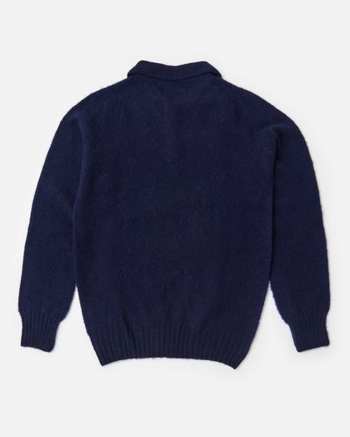 Harley of Scotland Brushed Wool Polo Collar Jumper Navy