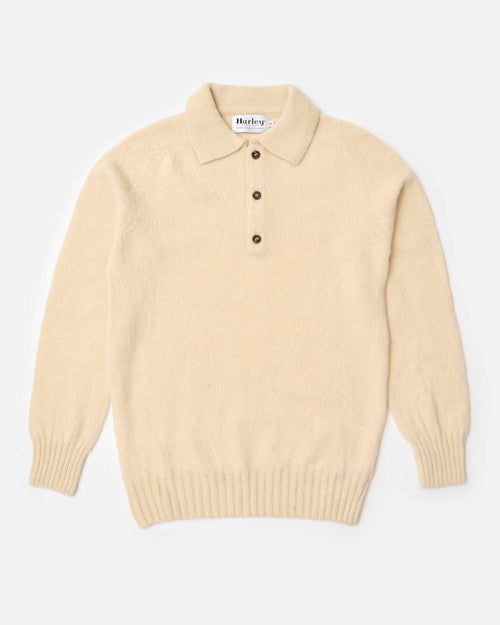Harley of Scotland Brushed Wool Polo Collar Jumper Vanilla