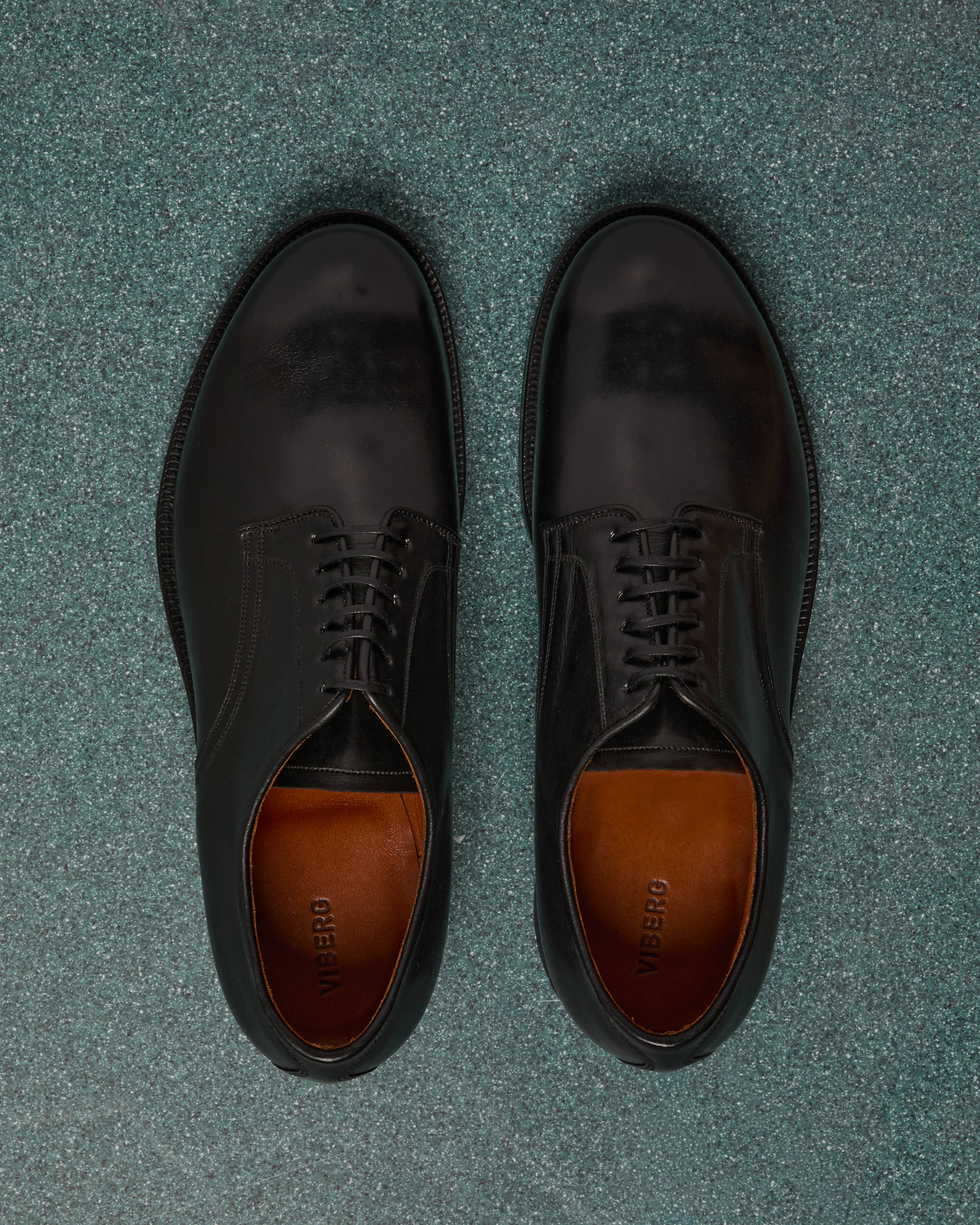 Viberg Navy Shoe in Black Kangaroo leather, top view