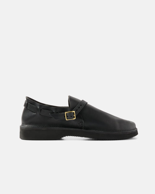 Side view of black Aurora Middle English leather shoe