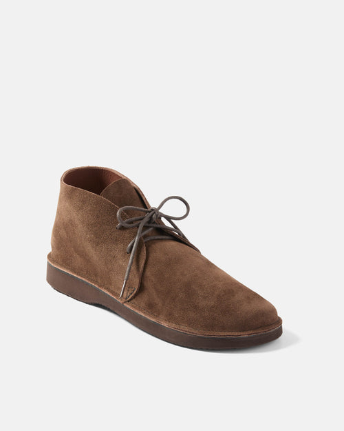 Angled view of brown Aurora North Pacific suede chukka shoe