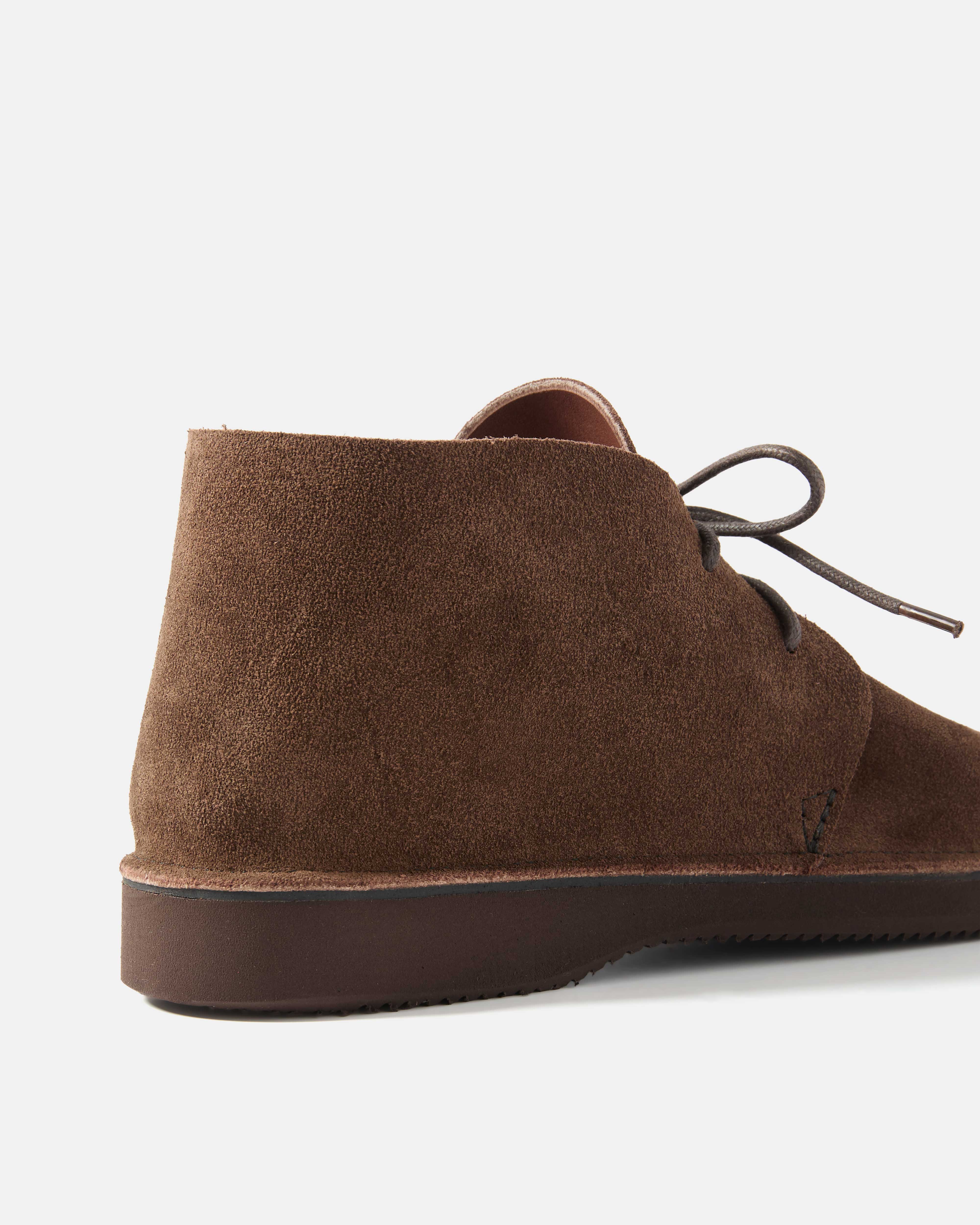 Back view of brown Aurora North Pacific suede shoe
