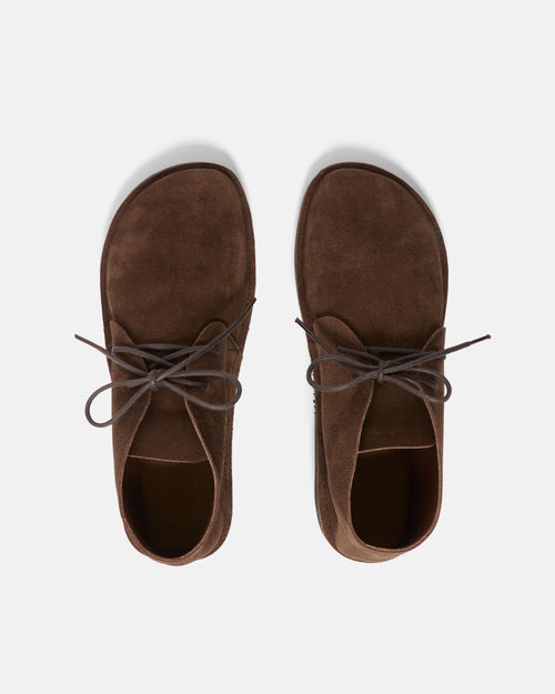 Top view of brown Aurora North Pacific shoe showing lacing