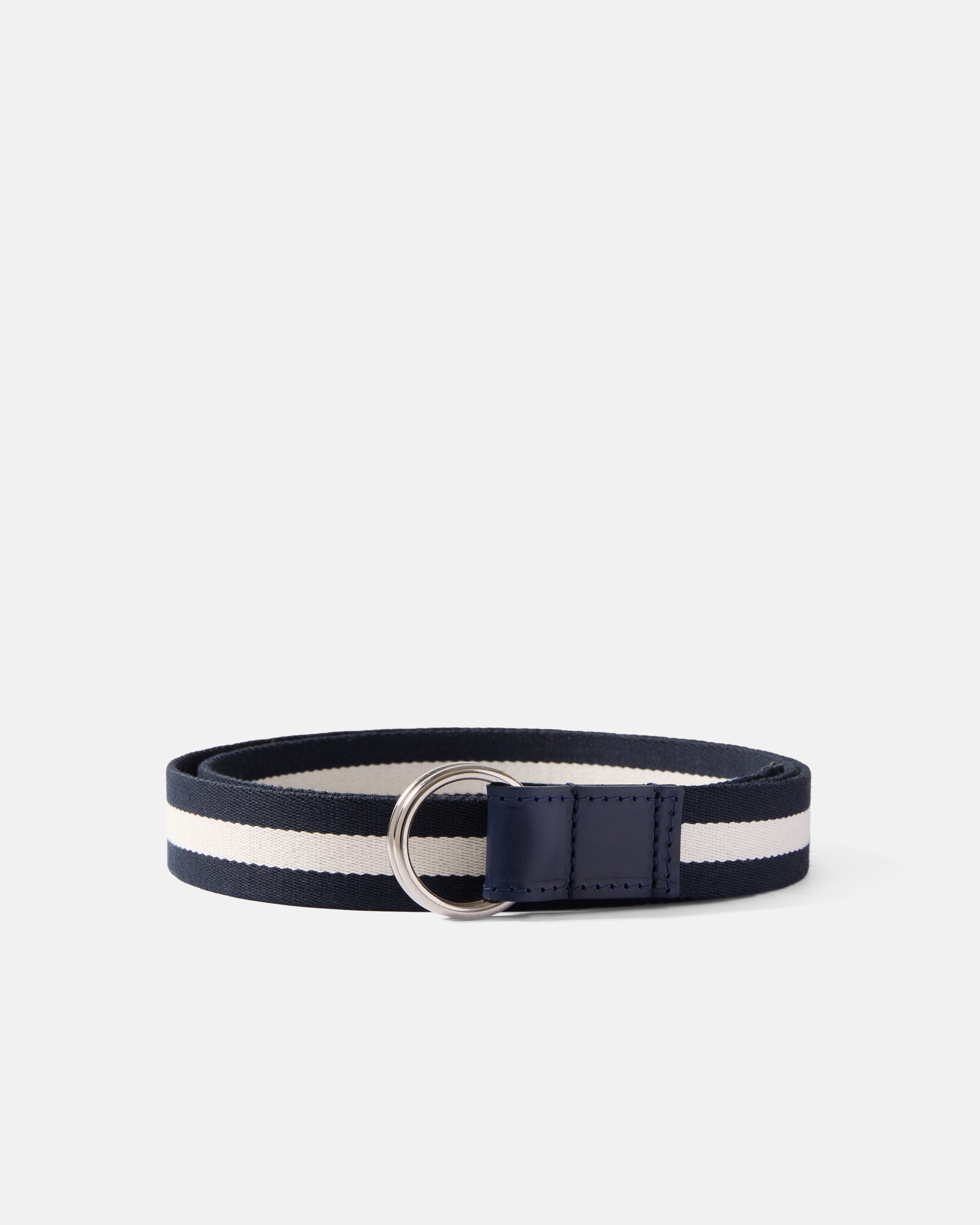 Navy and ecru Beorma 30mm cotton webbing belt front view