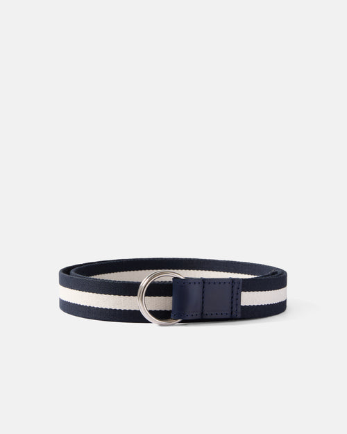 Navy and ecru Beorma 30mm cotton webbing belt front view