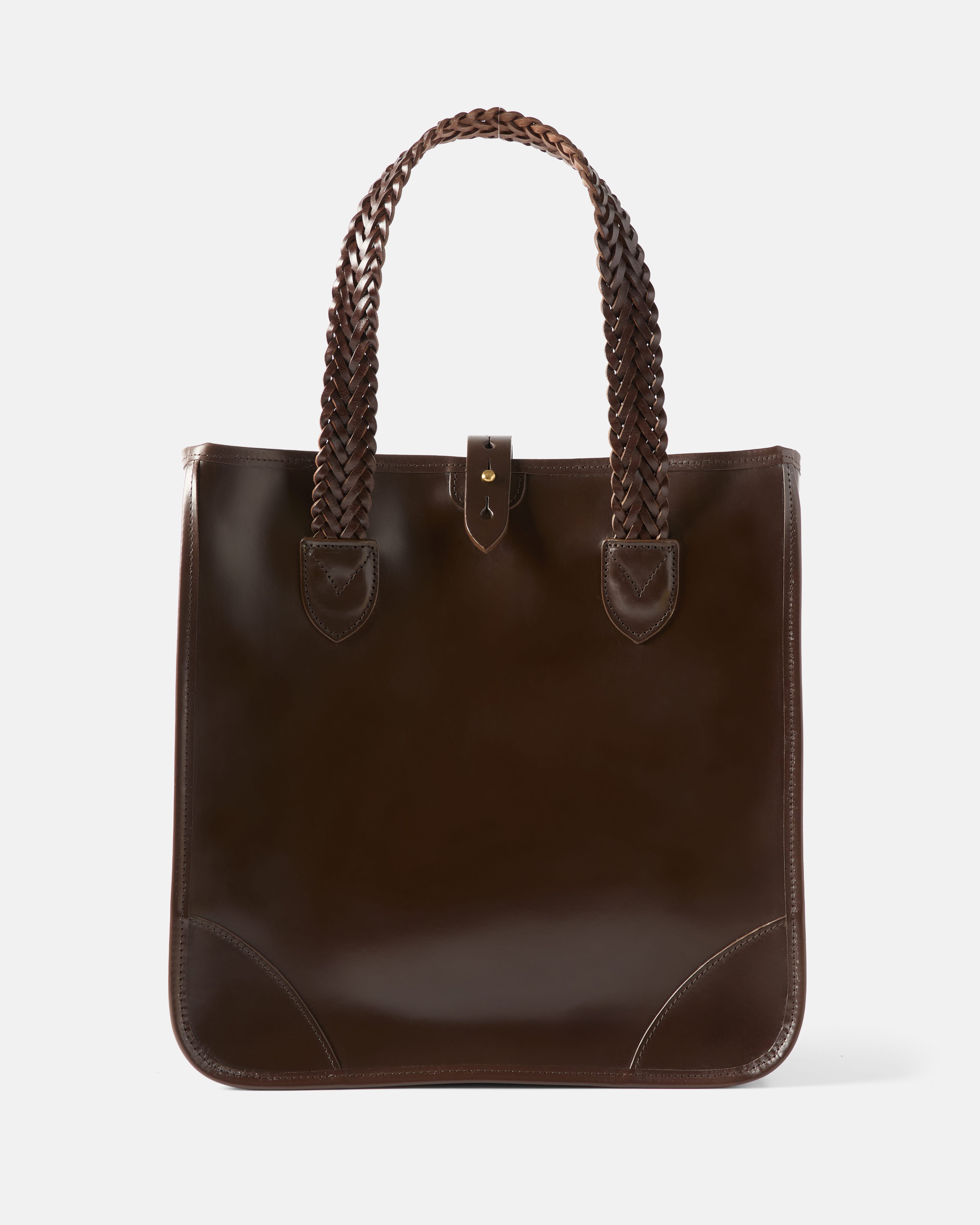 Dark brown Beorma Bodleian bridle leather tote bag front view