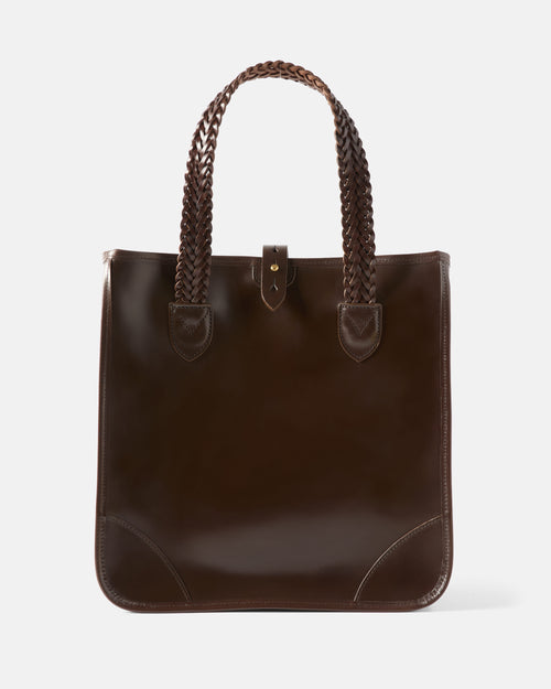 Dark brown Beorma Bodleian bridle leather tote bag front view