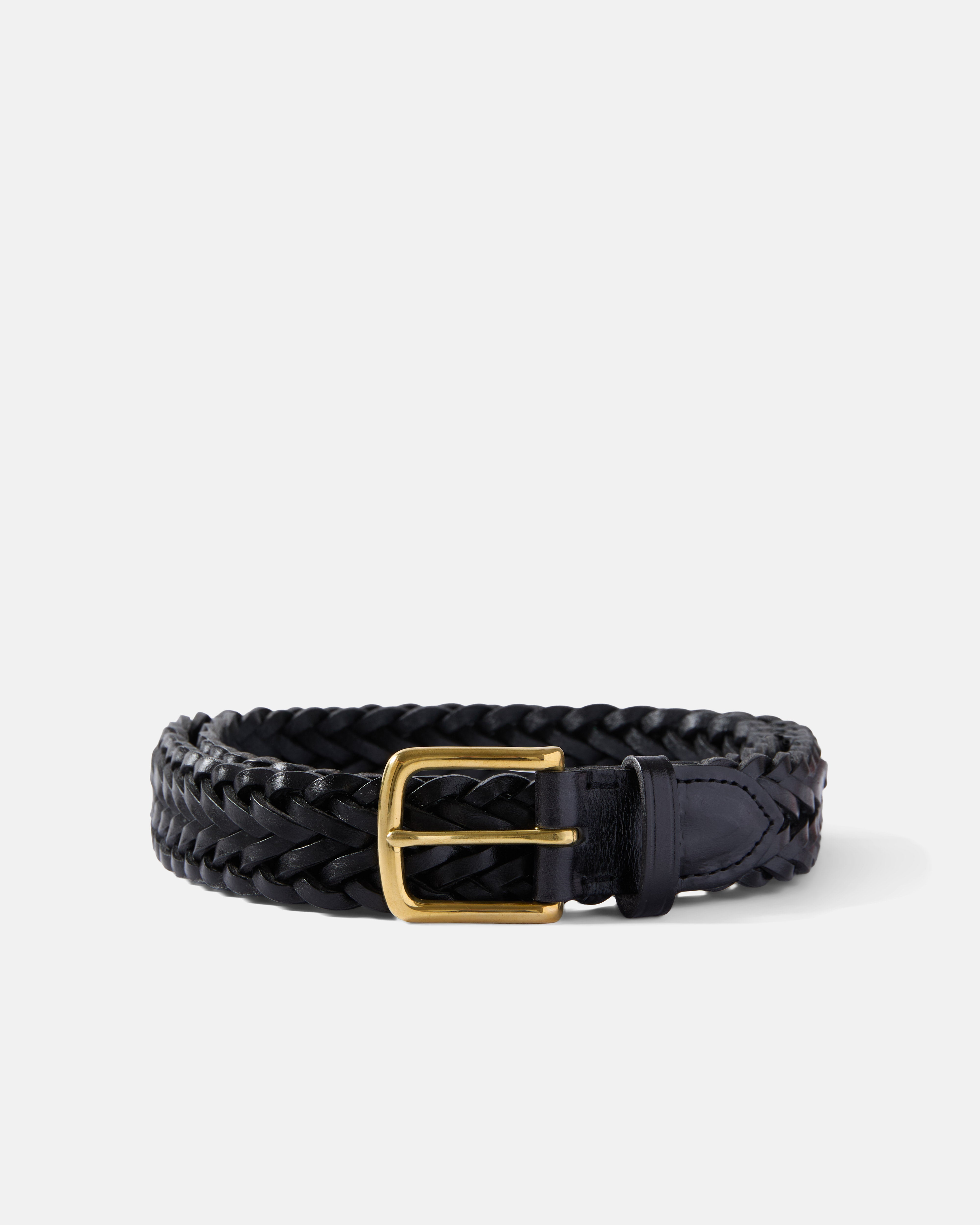 Black Beorma herringbone plaited leather belt front view