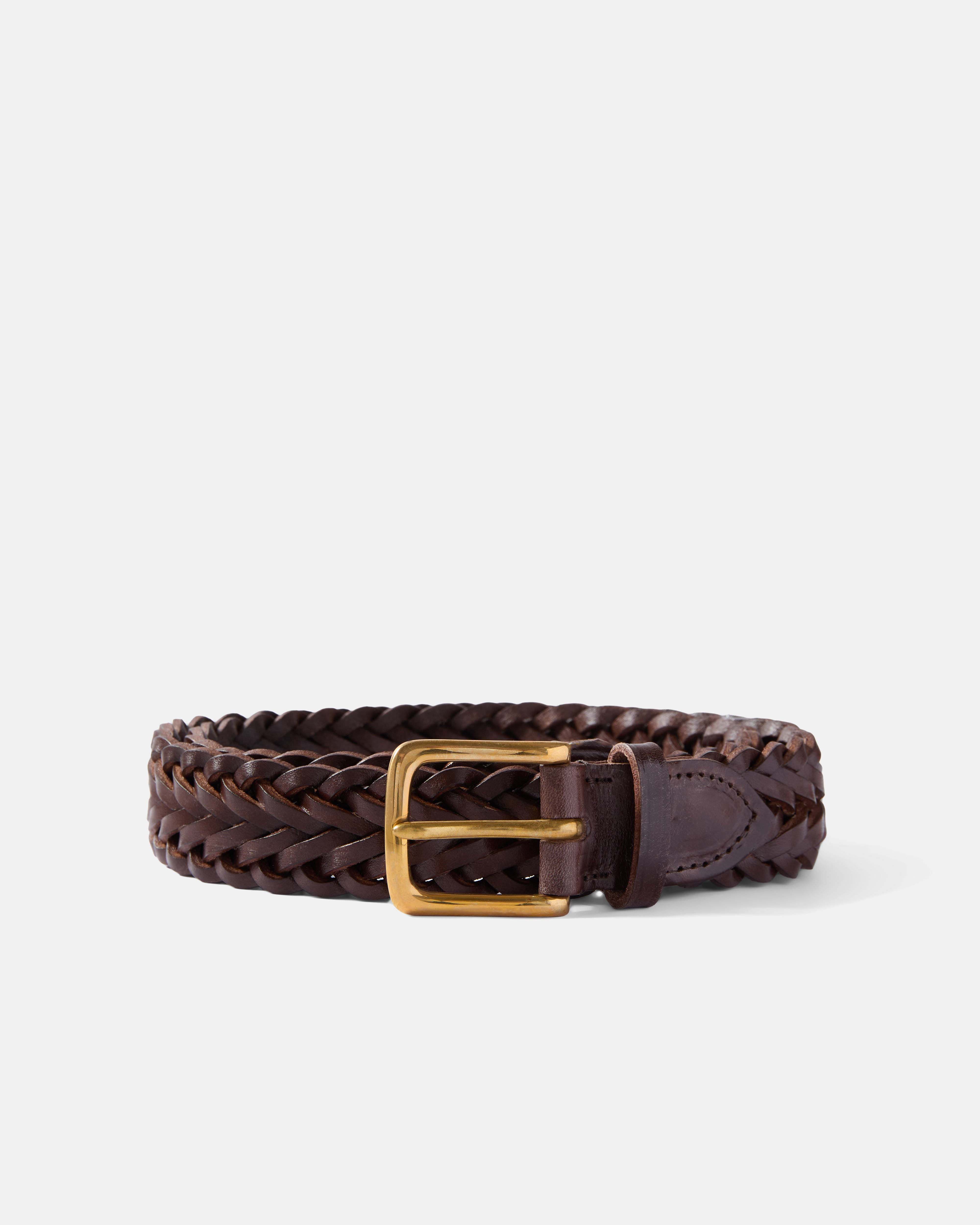 Brown Beorma herringbone plaited leather belt front view