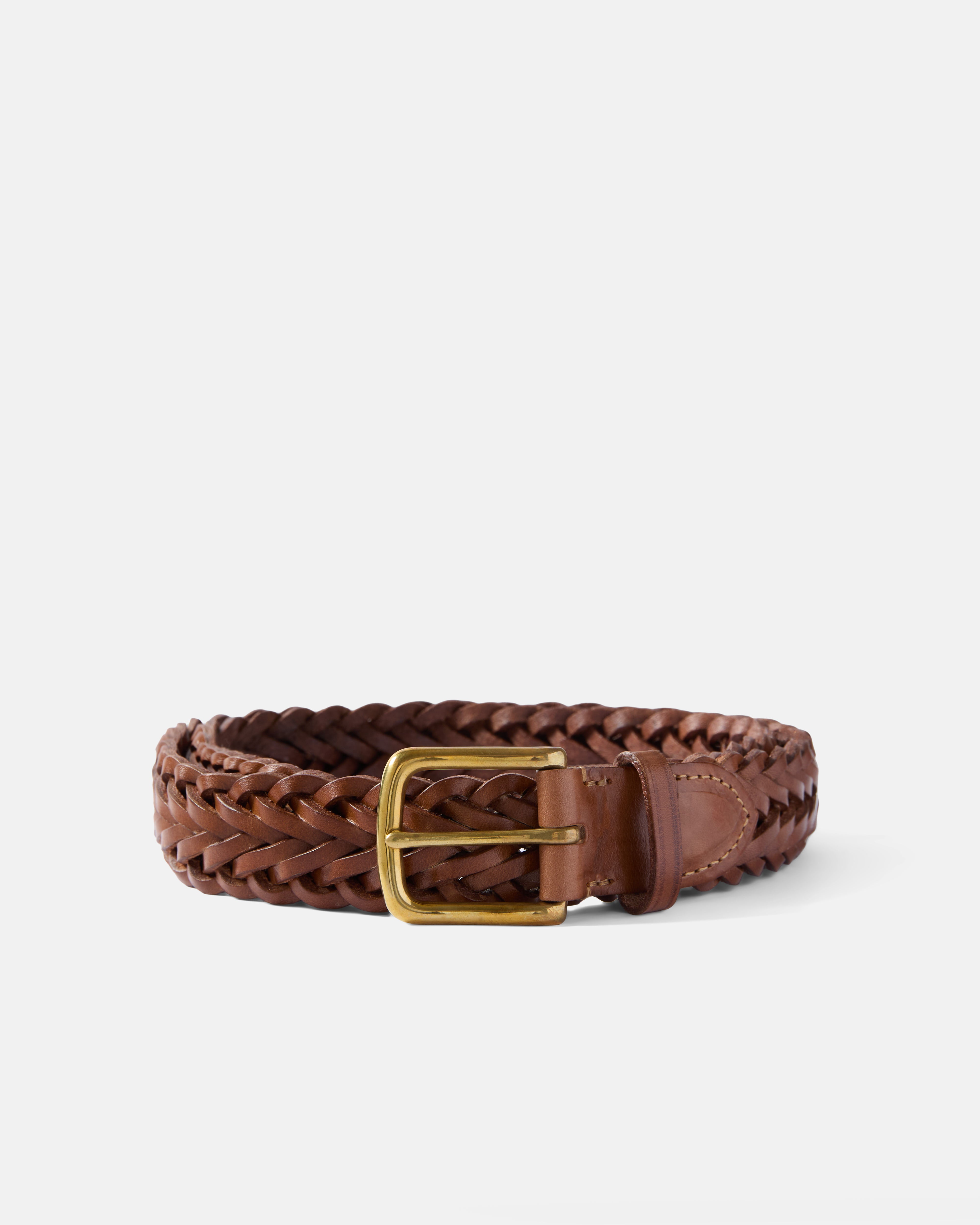 Tan Beorma herringbone plaited leather belt front view