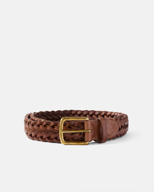 Tan Beorma herringbone plaited leather belt front view