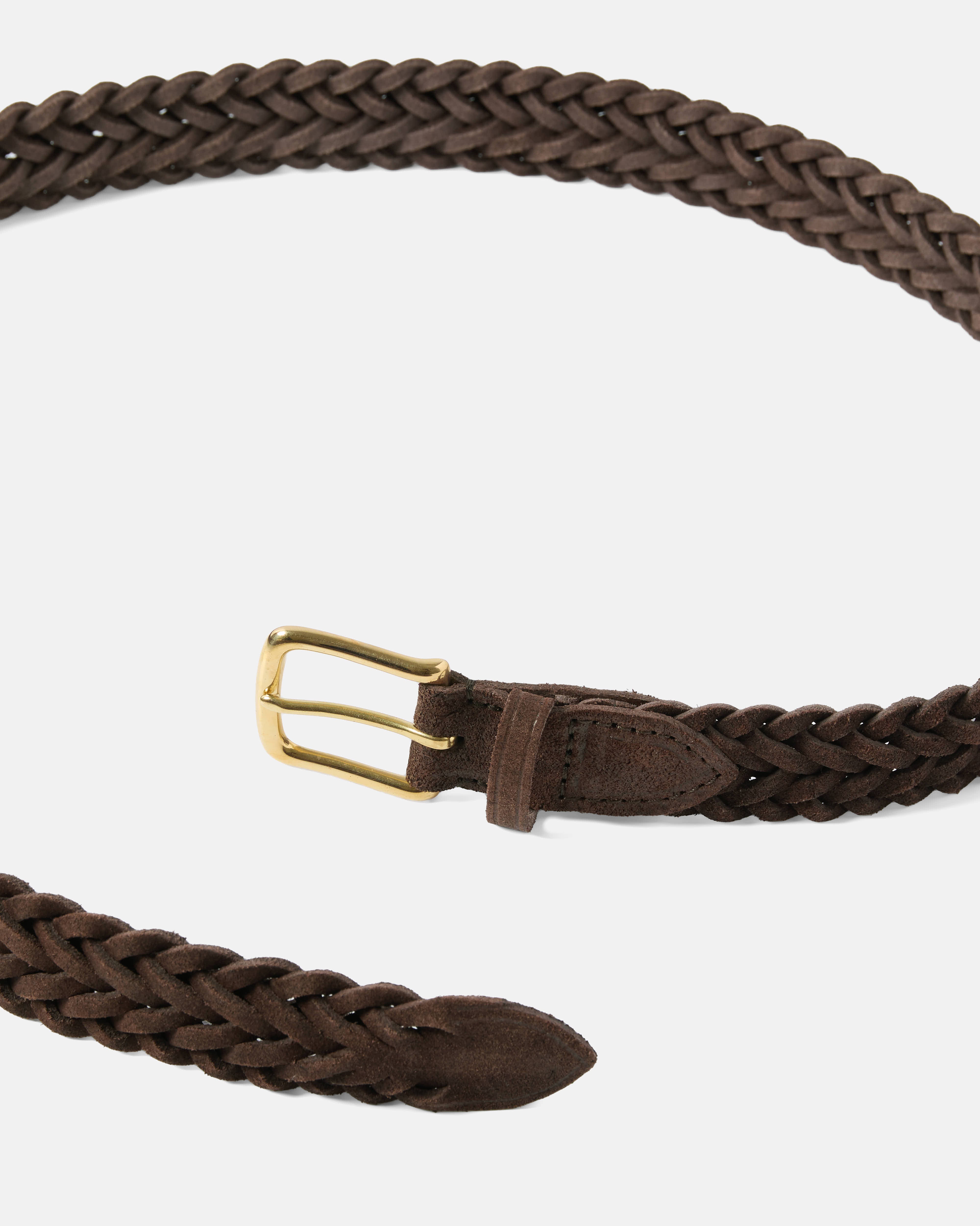 Close-up of braided construction on Beorma herringbone suede belt