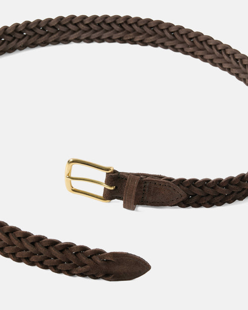 Close-up of braided construction on Beorma herringbone suede belt