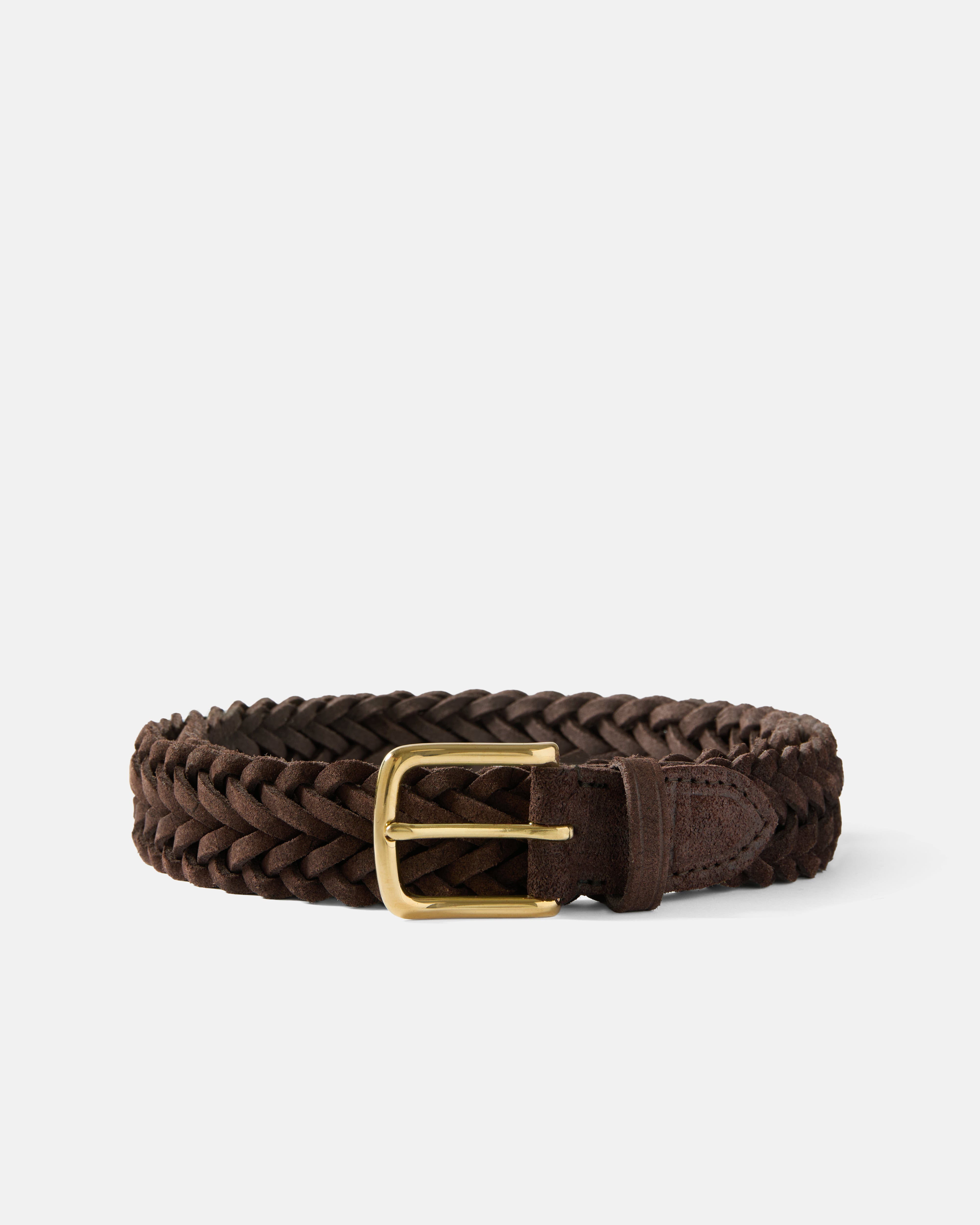 Brown Beorma herringbone suede leather belt front view