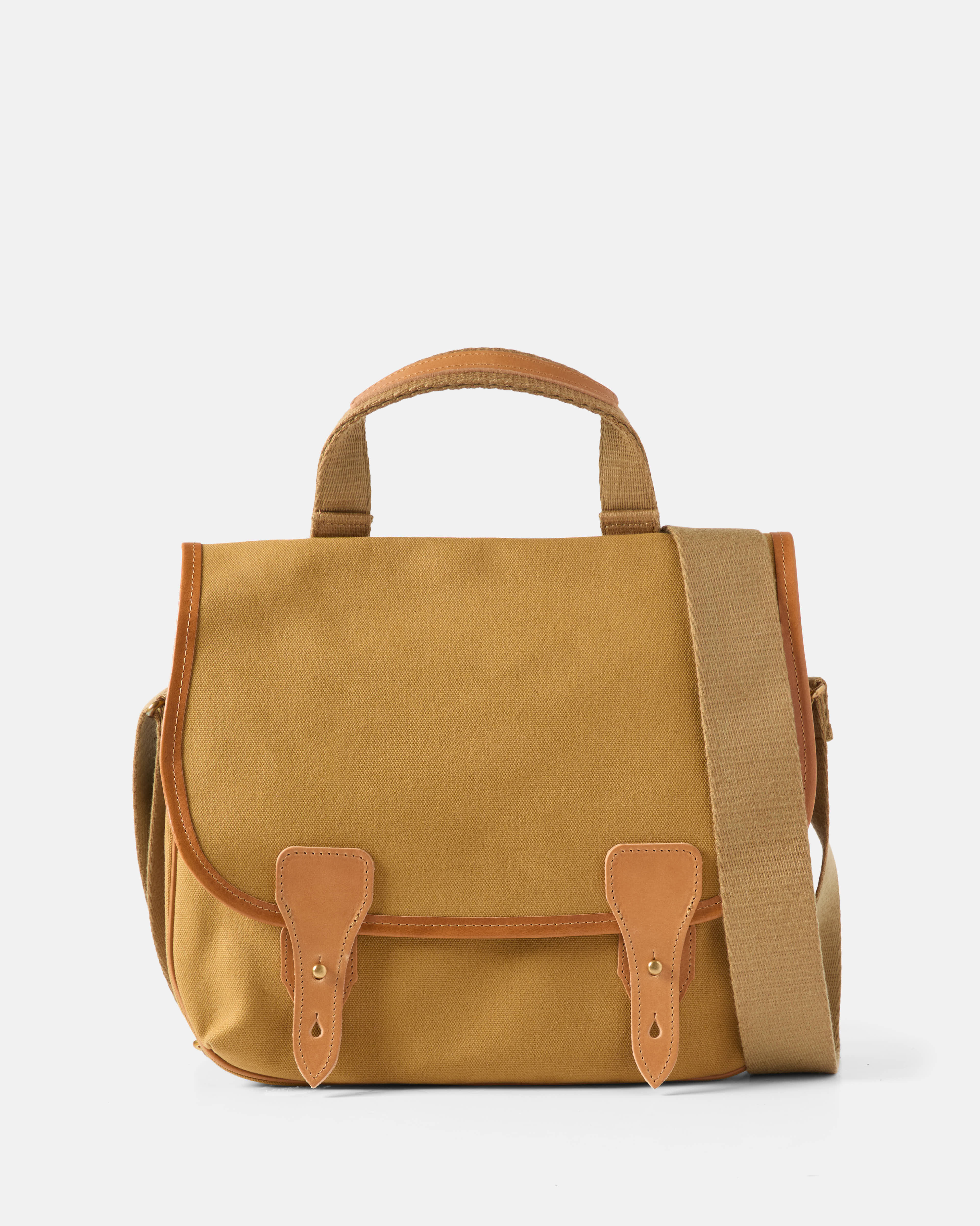 Sandstone Beorma Morar waxed canvas leather messenger bag front view
