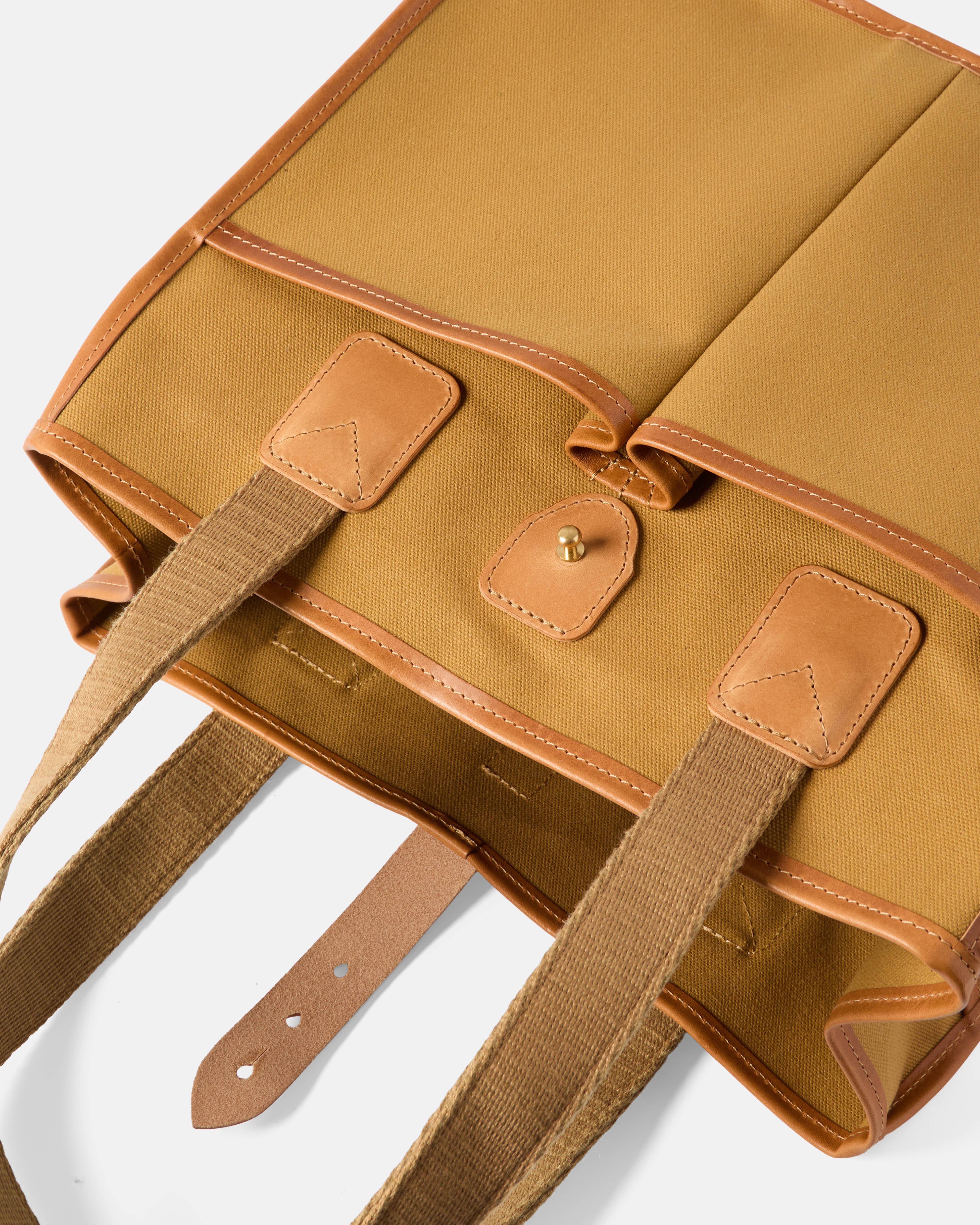 Open view of sandstone Beorma Rannoch tote bag showing spacious interior and pockets