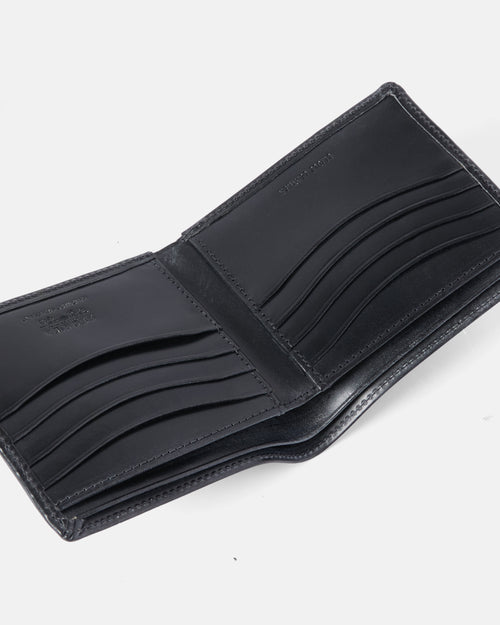 Open view of black Beorma Regent bridle leather wallet showing card slots and note compartment
