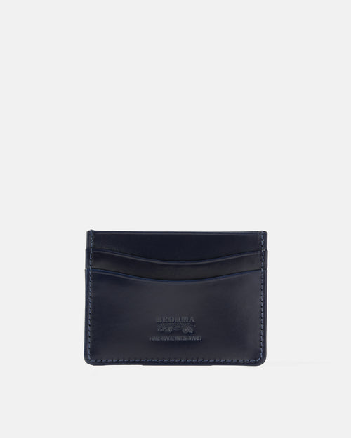 Navy Beorma slimline bridle leather card case front view