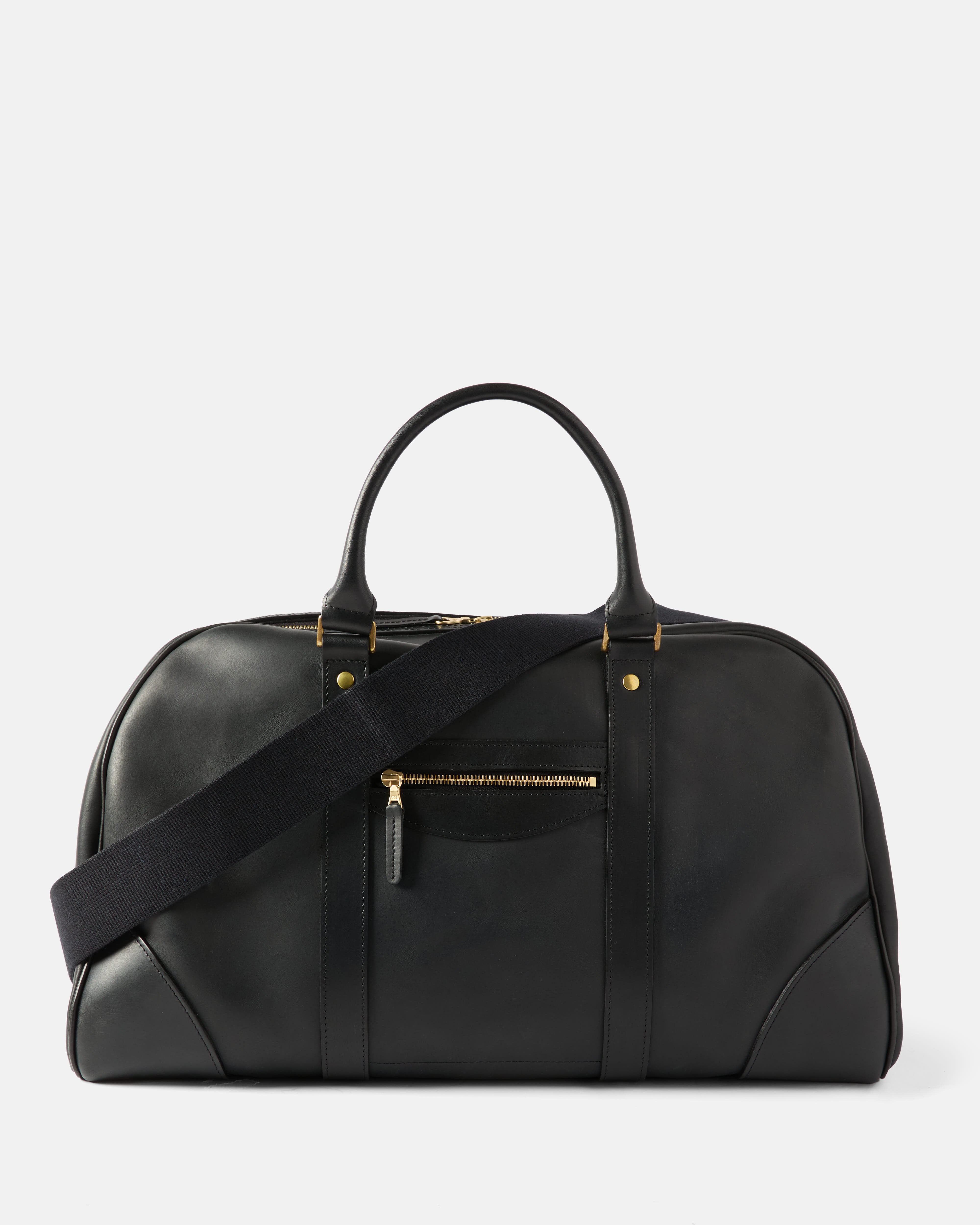 Black Beorma Stamford waxed canvas leather weekend bag front view