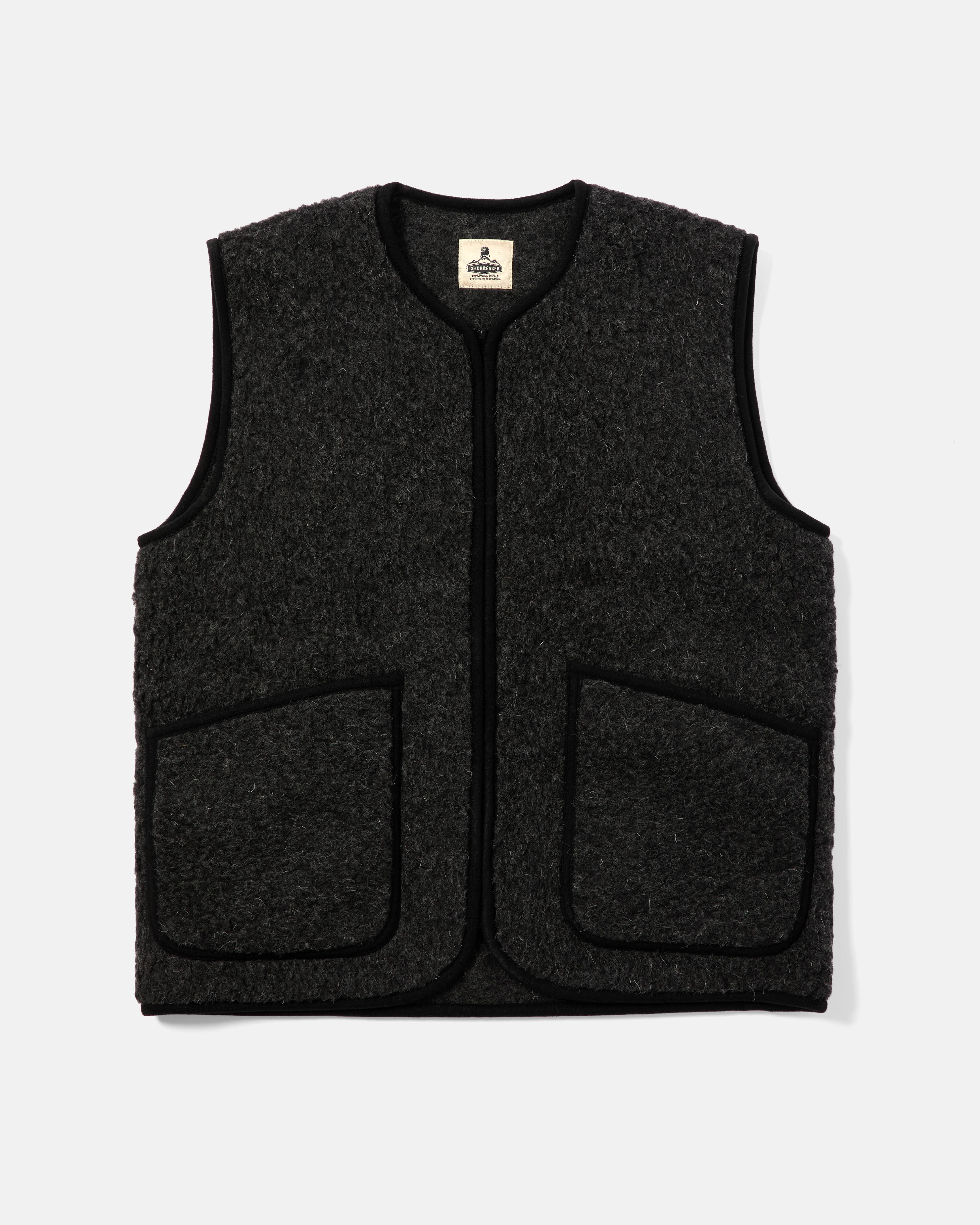 Black Coldbreaker Pepitco wool fleece gilet front view