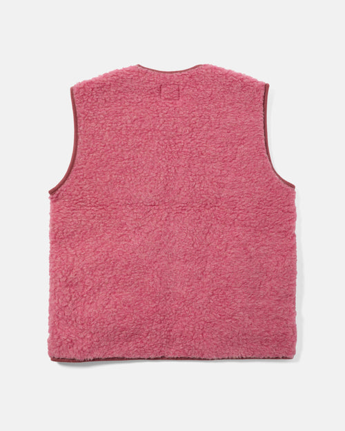 Back view of pink Coldbreaker Pepitco wool fleece gilet