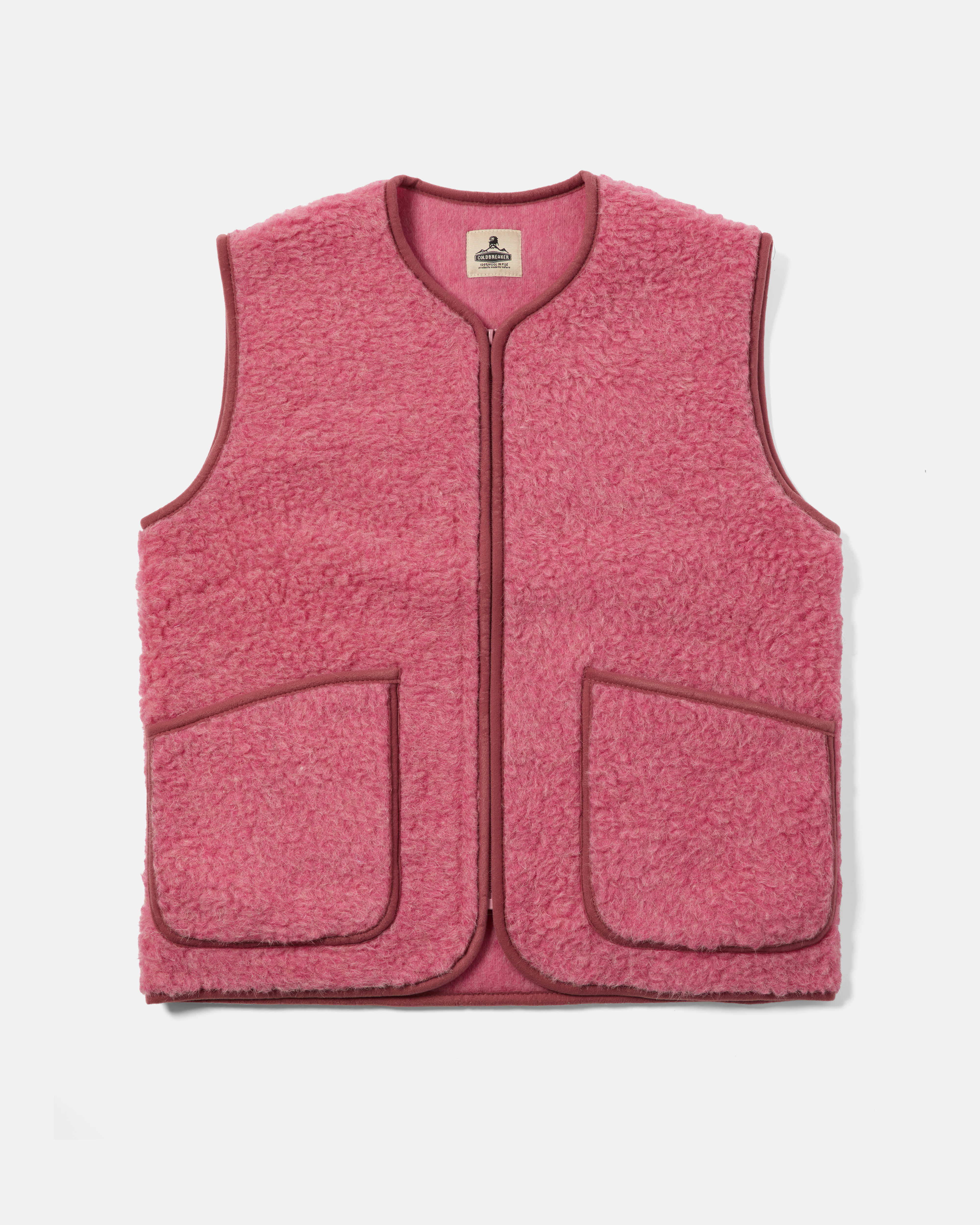 Pink Coldbreaker Pepitco wool fleece gilet front view
