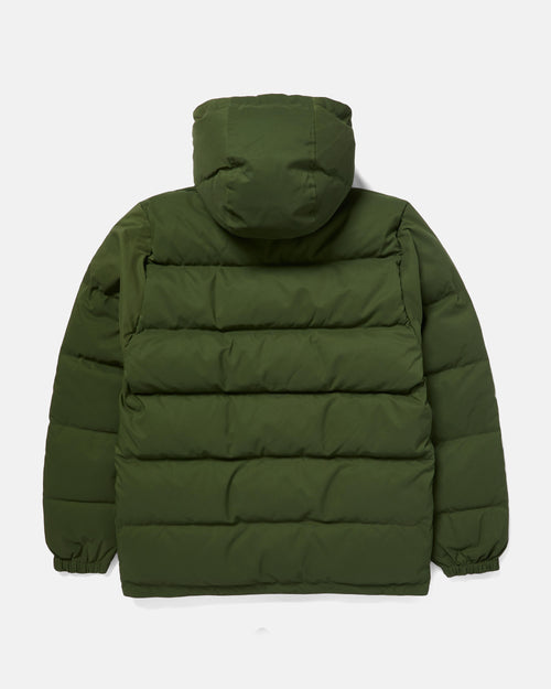 Back view of olive Crescent cotton nylon down parka