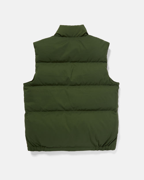 Back view of olive Crescent cotton nylon down vest