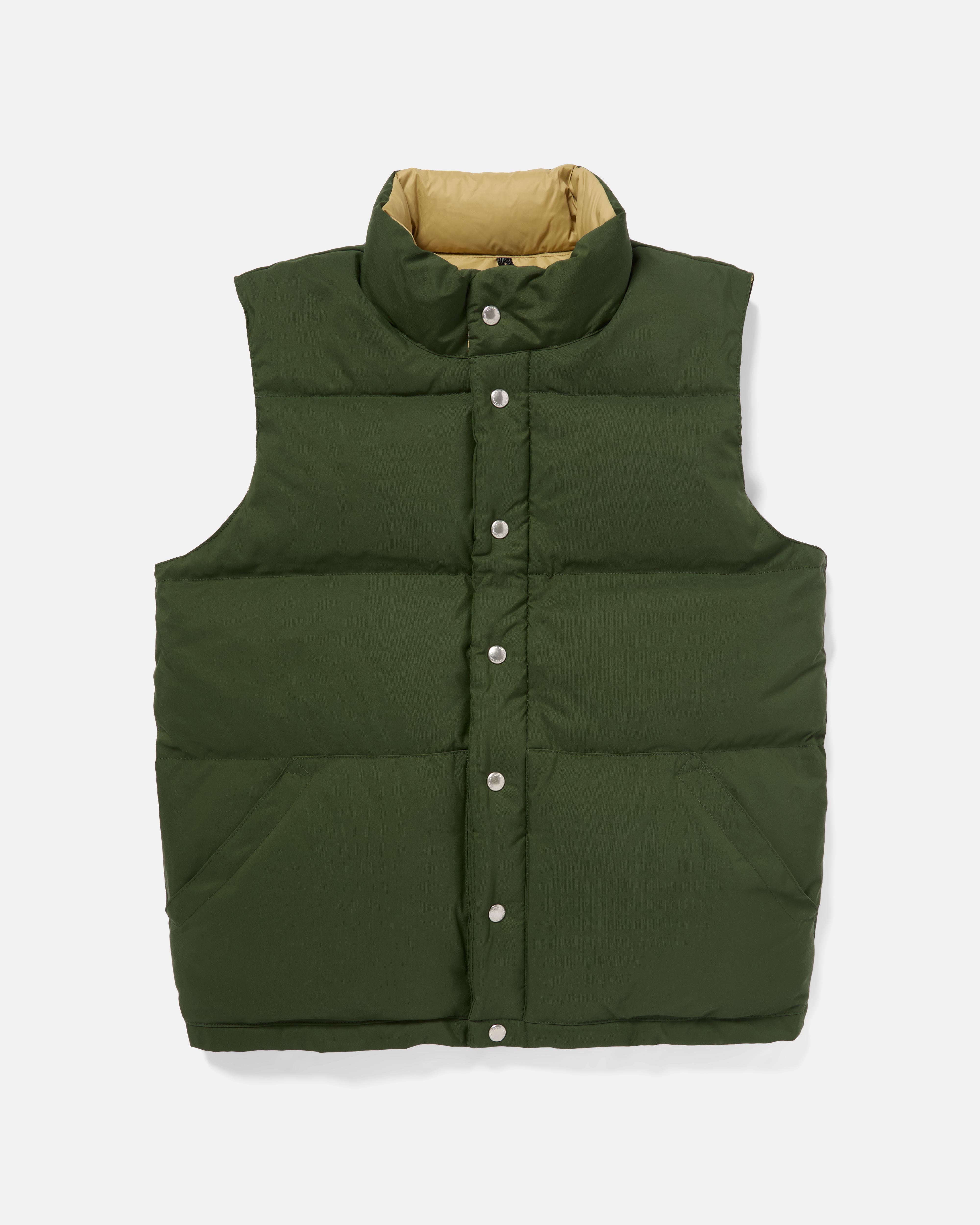 Olive Crescent cotton nylon down vest front view