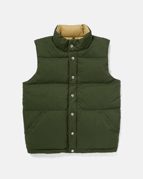 Olive Crescent cotton nylon down vest front view