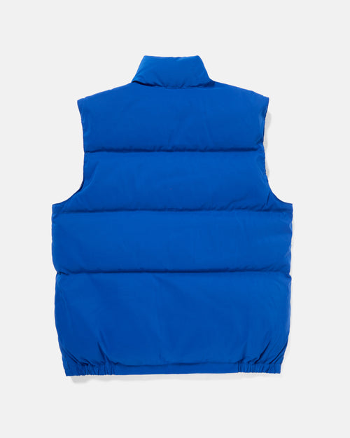Back view of royal blue Crescent cotton nylon down vest