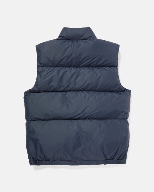 Back view of navy Crescent nylon down vest