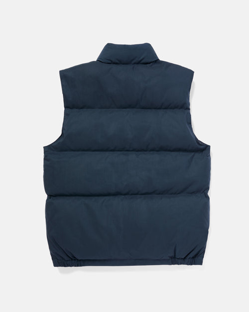 Back view of navy Crescent nylon down vest