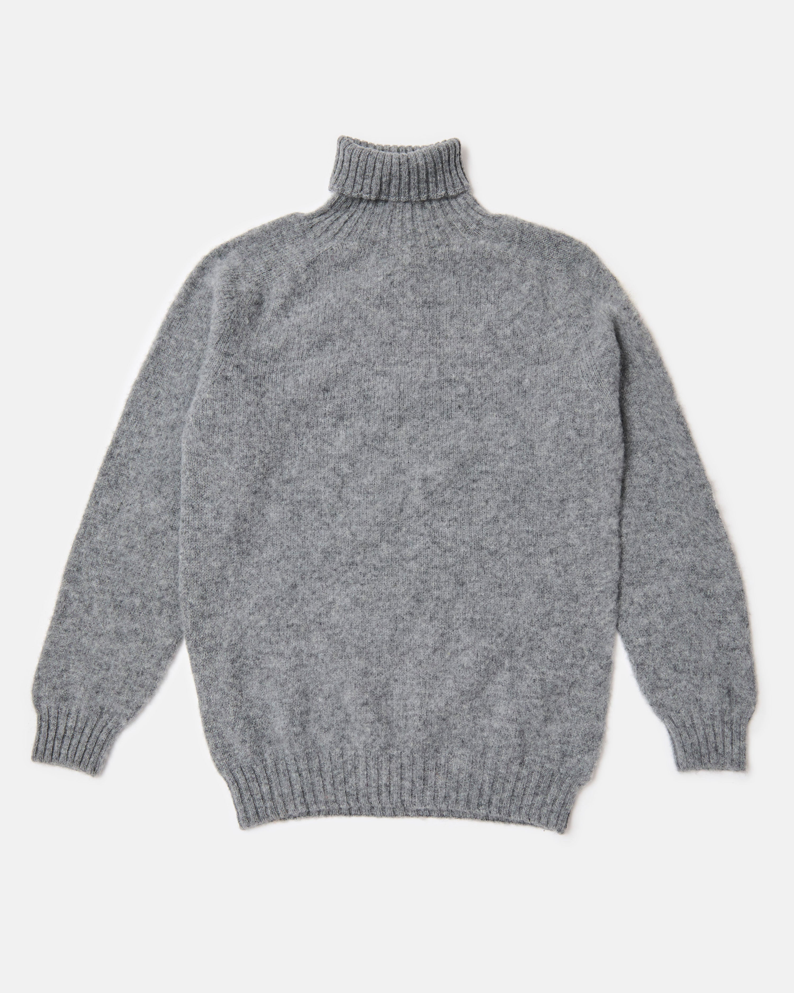Front view of mid grey Harley Brushed Shetland Roll Neck