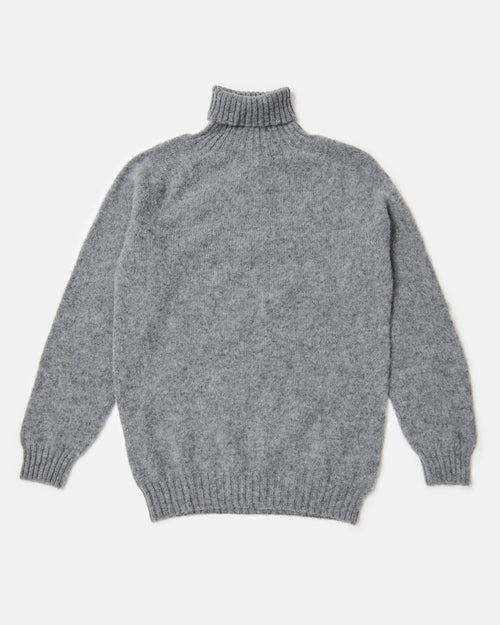 Front view of mid grey Harley Brushed Shetland Roll Neck