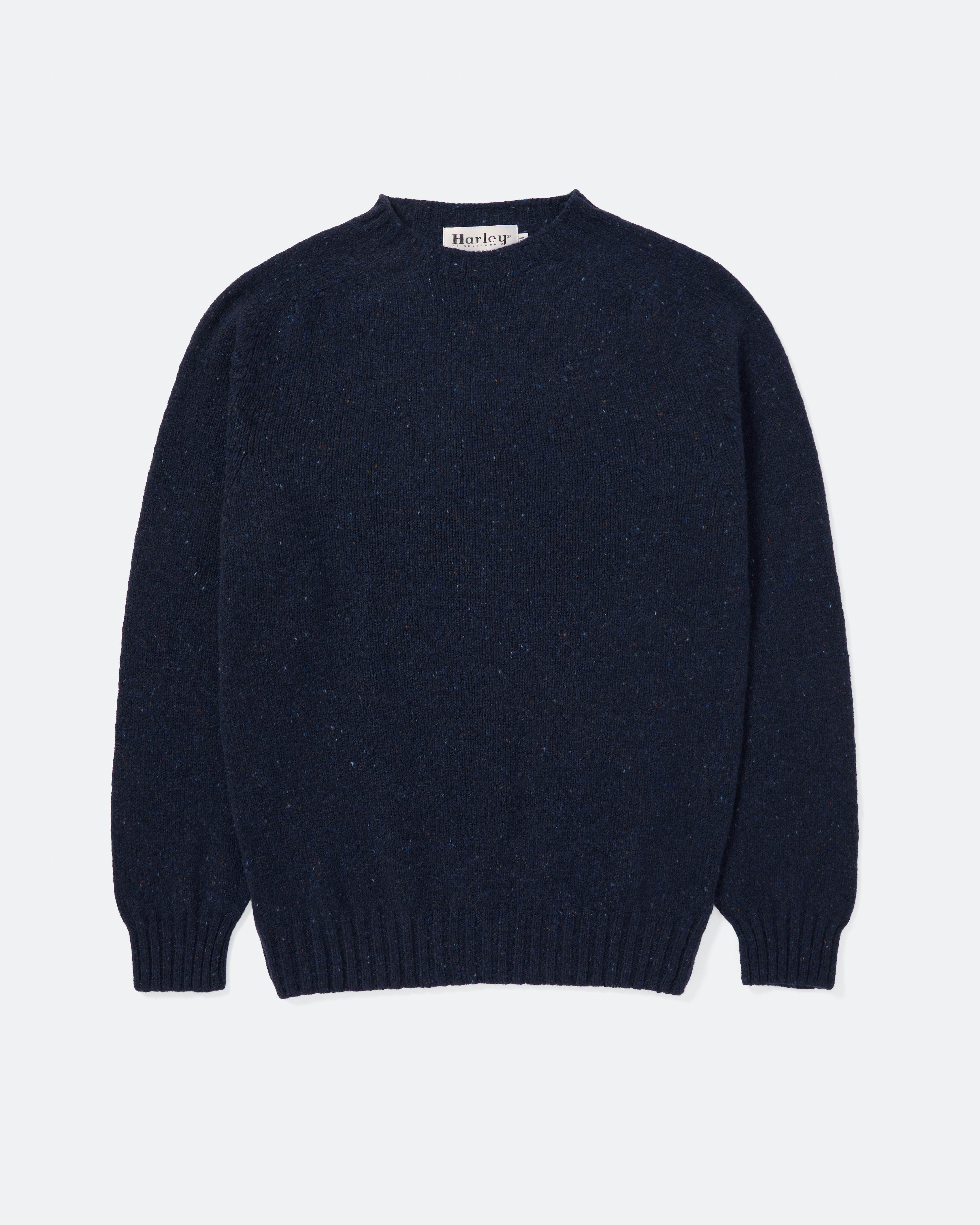 Front view of navy Harley Donegal Crew Neck